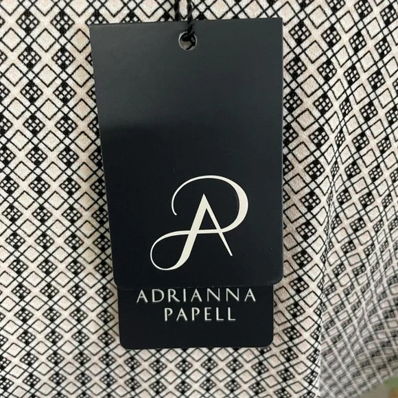 Adrianna Papell Tie Neck Blouse S Black Cream Geometric Flutter Sleeve NWT - Picture 8 of 14